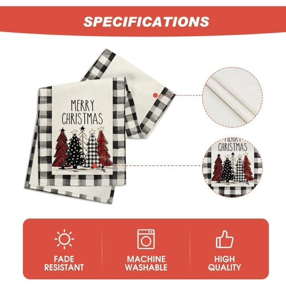 13 x 72 Inch Waterclor Buffalo Plaid Christmas Trees Table Runner Home Decor - Picture 5 of 10